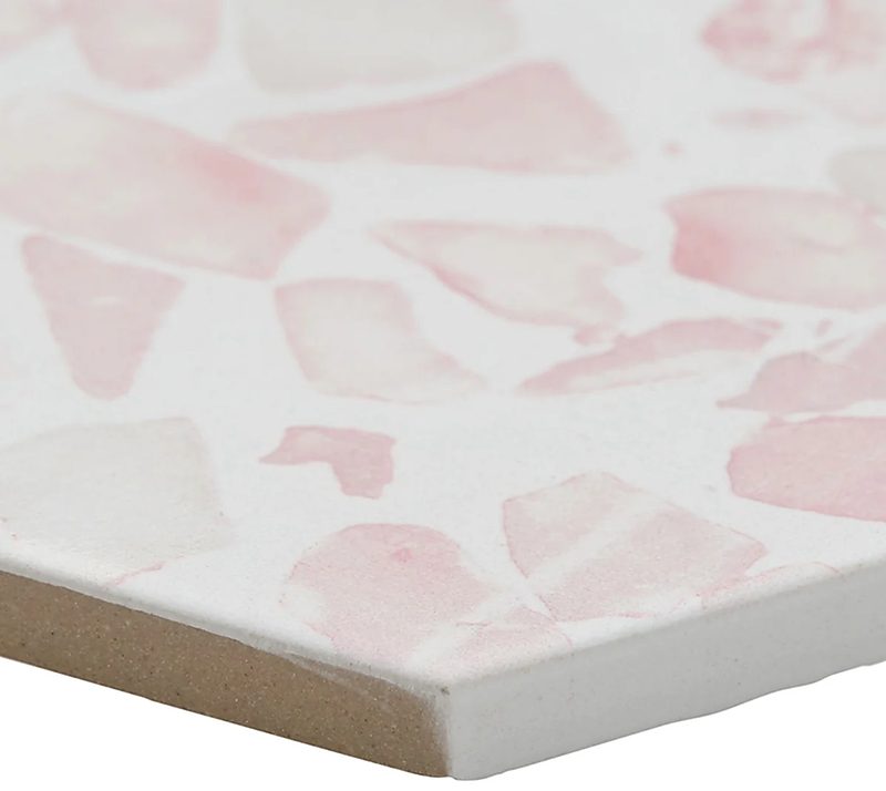 Pink terrazzo porcelain floor tile, by KDC Interiors