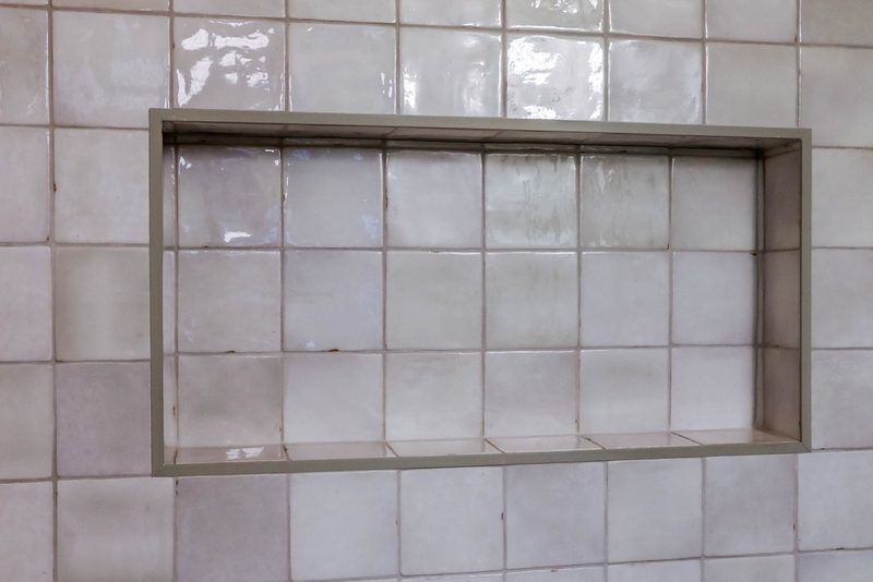 Shower niche in handmade zellige tile, by KDC Interiors